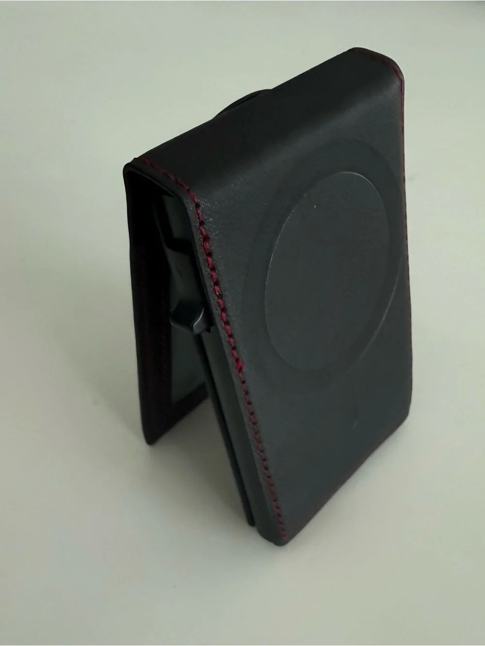 Slim brown minimalist Magnetic RFID blocking pop-up card wallet, air tag holder